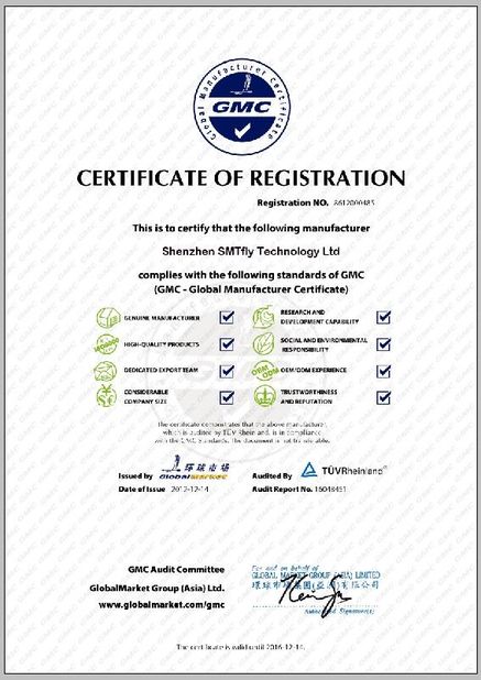 Китай Shenzhen SMTfly Electronic Equipment Manufactory Limited Сертификаты